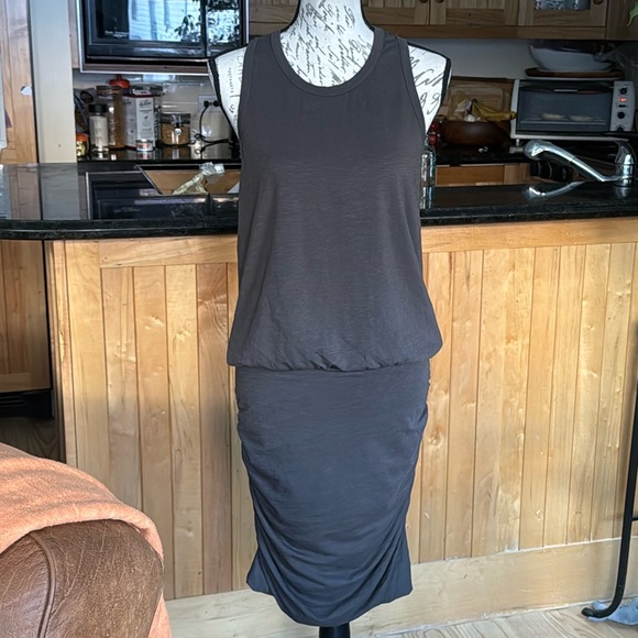 Sundry Gardien Ruched Racerback Tank Dress. Charcoal Grey. Size 3 (Large). - Picture 6 of 12